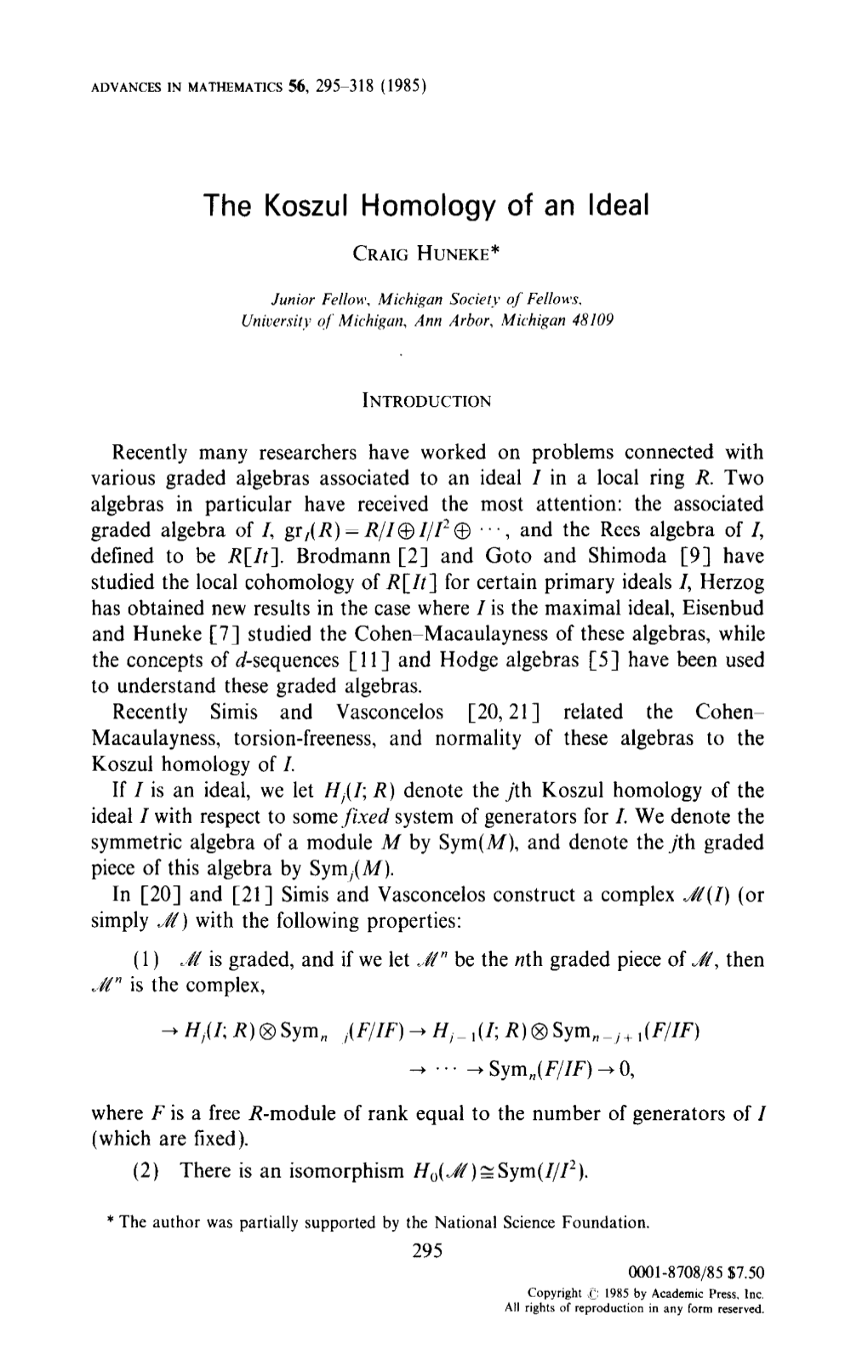 The Koszul Homology of an Ideal