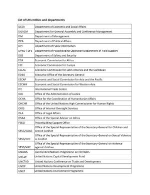 List of UN Entities and Departments