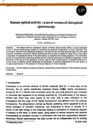 Raman Optical Activity: a Novel Version of Chiroptical Spectroscopy