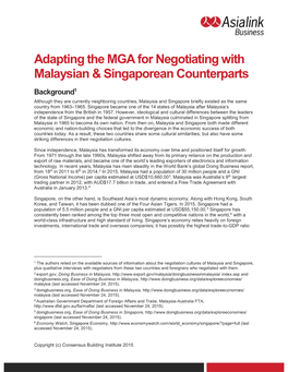 Adapting the MGA for Negotiating with Malaysian & Singaporean