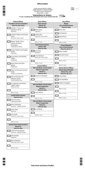 Official Ballot Vote Front and Back of Ballot