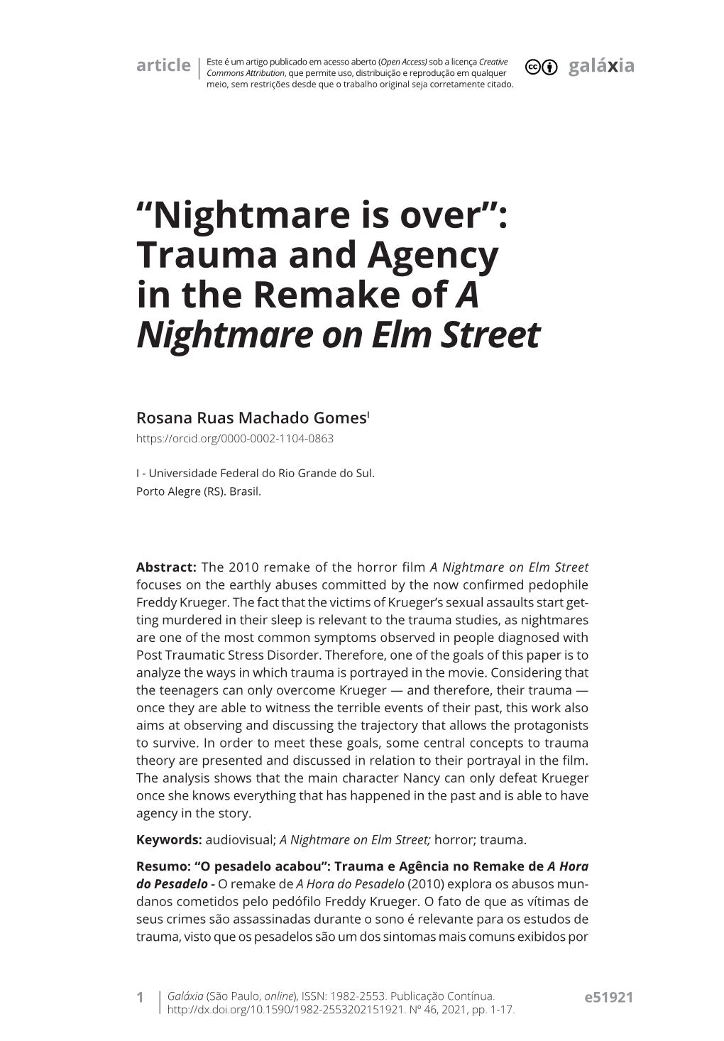 Trauma and Agency in the Remake of a Nightmare on Elm Street