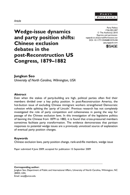 Wedge-Issue Dynamics and Party Position Shifts: Chinese Exclusion