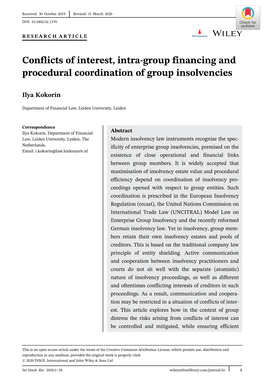 Conflicts of Interest, Intra‐Group Financing and Procedural