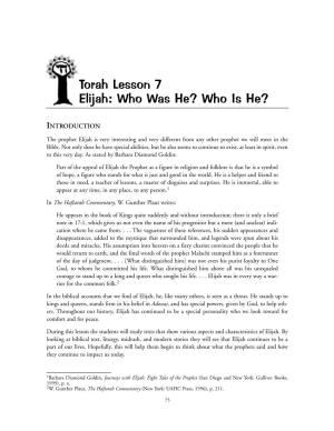 Torah Lesson 7 Elijah: Who Was He? Who Is He?