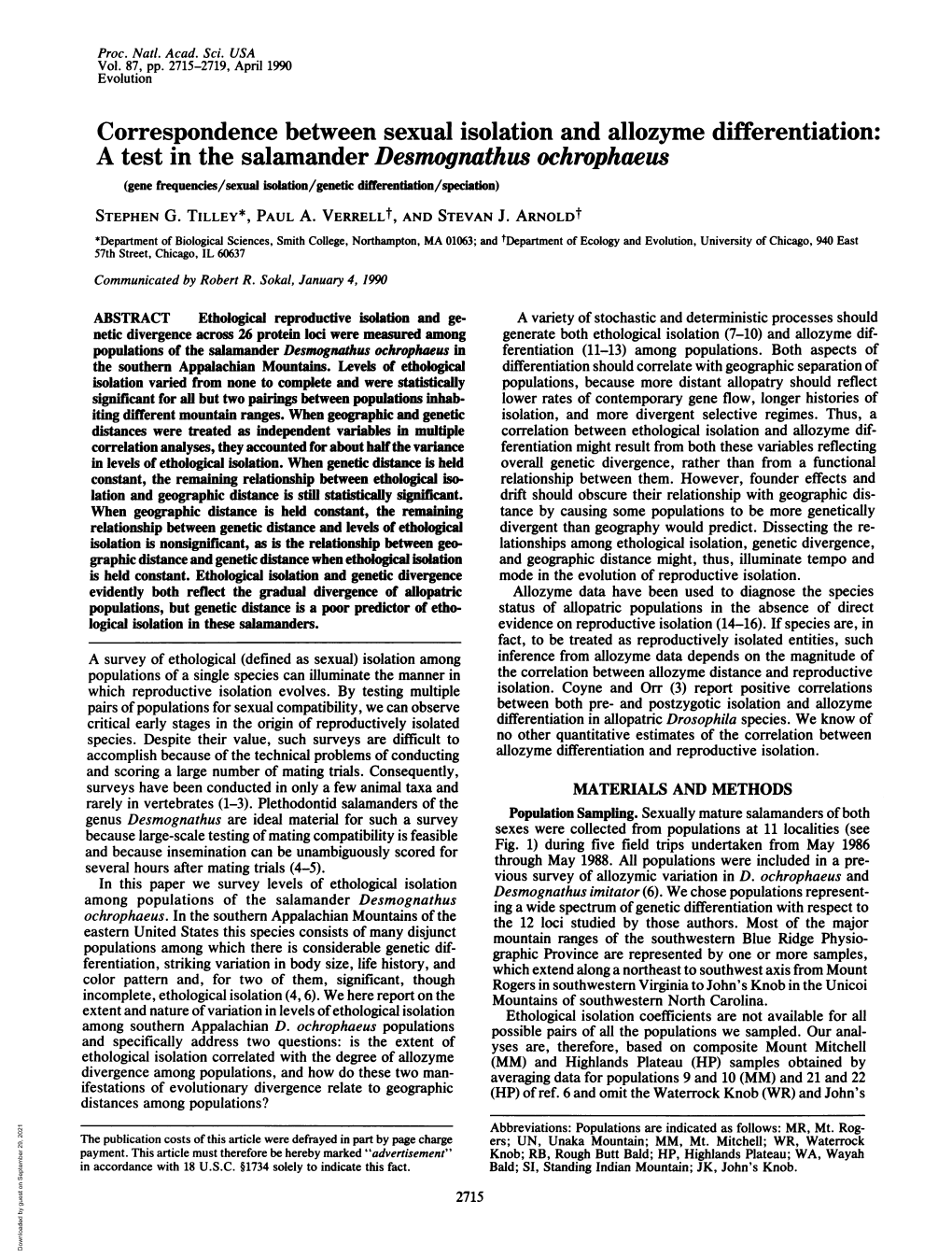 Correspondence Between Sexual Isolation and Allozyme Differentiation: a Test in the Salamander Desmognathus Ochrophaeus