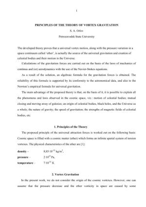 1 PRINCIPLES of the THEORY of VORTEX GRAVITATION S. A. Orlov