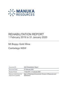 REHABILITATION REPORT 1 February 2019 to 31 January 2020