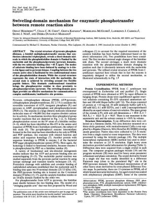 Swiveling-Domain Mechanism for Enzymatic Phosphotransfer Between Remote Reaction Sites OSNAT HERZBERG*T, CELIA C