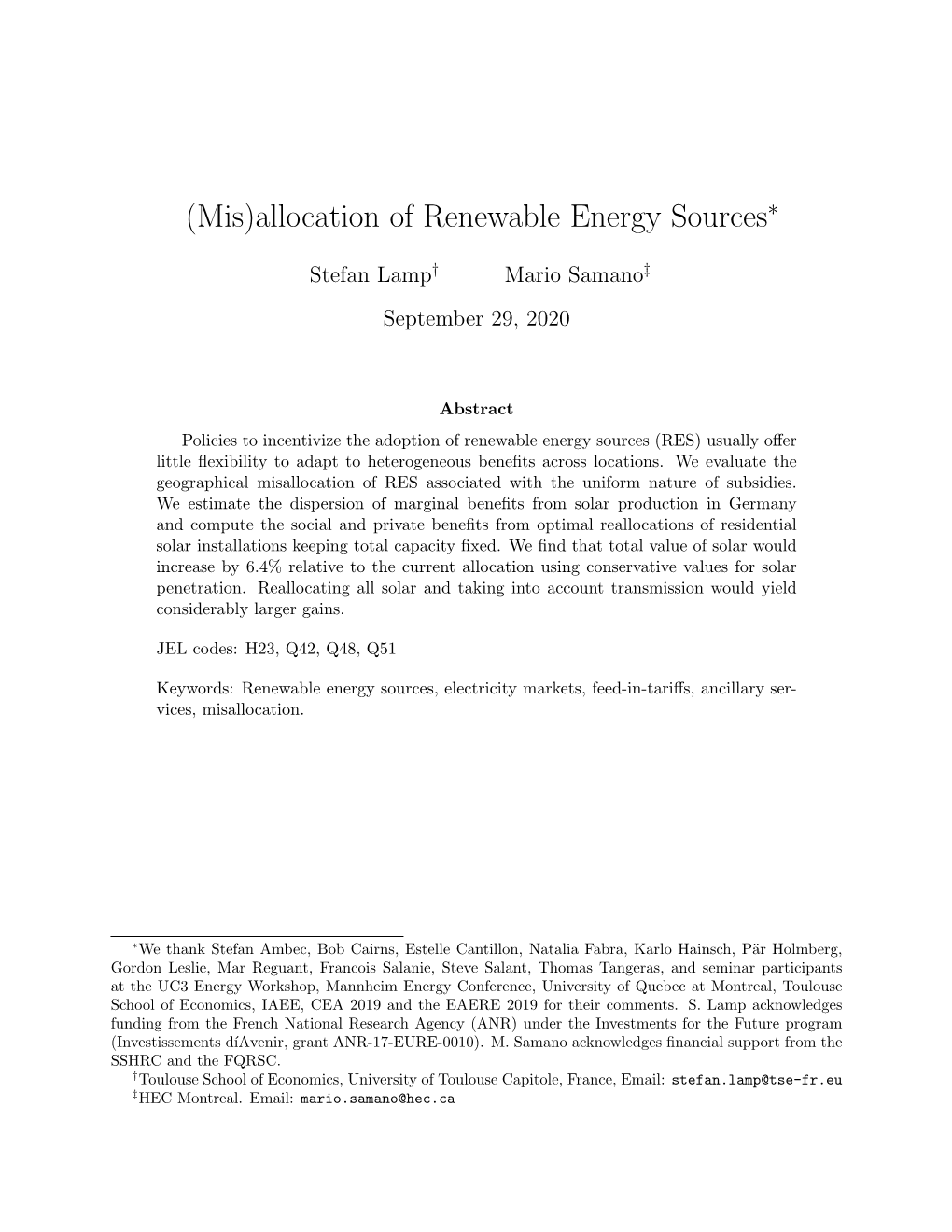 (Mis)Allocation of Renewable Energy Sources∗