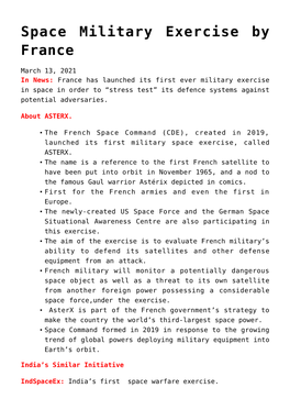 Space Military Exercise by France