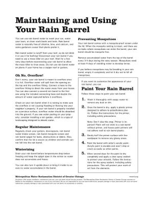 Maintaining and Using Your Rain Barrel