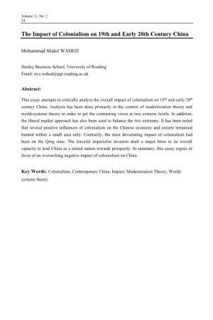 The Impact of Colonialism on 19Th and Early 20Th Century China