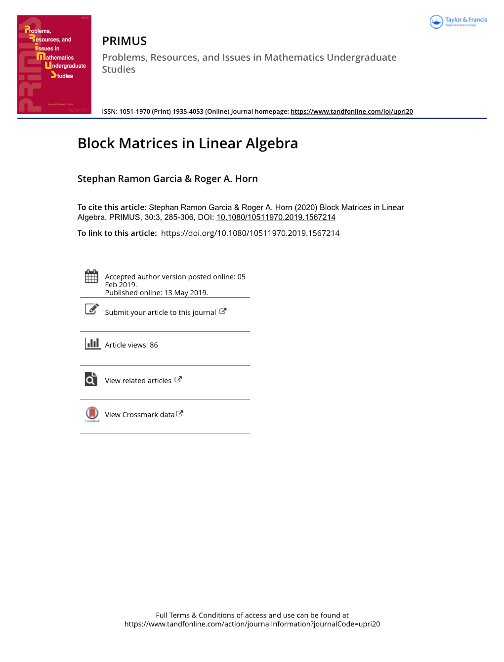 Block Matrices in Linear Algebra