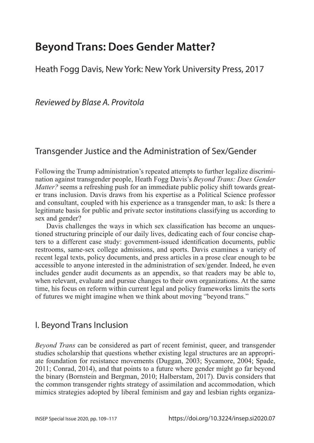 Beyond Trans: Does Gender Matter? Heath Fogg