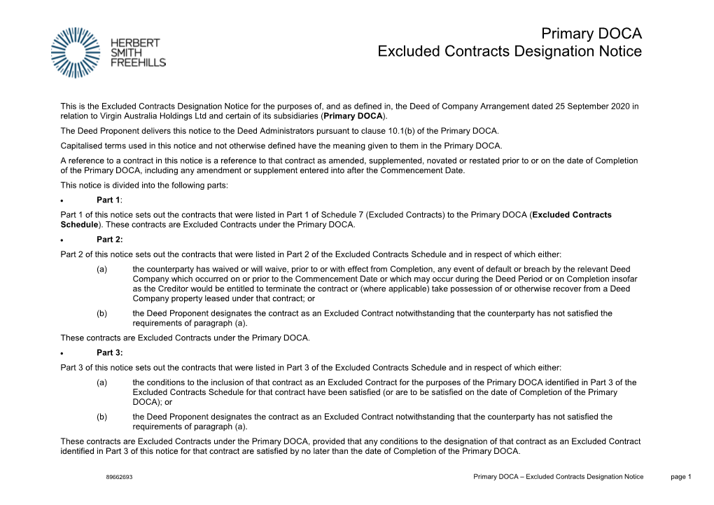 Excluded Contracts Designation Notice