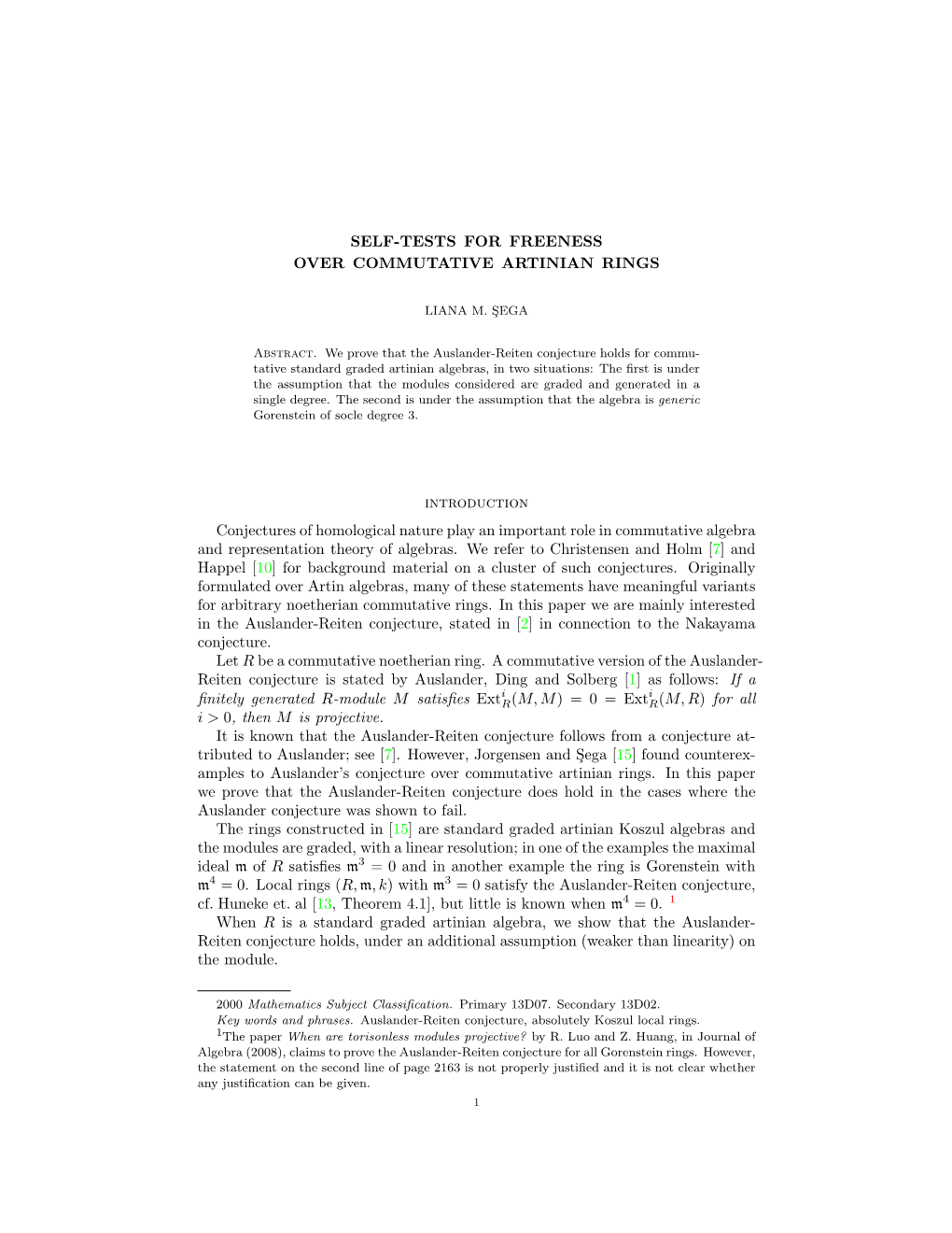 Self-Tests for Freeness Over Commutative Artinian Rings