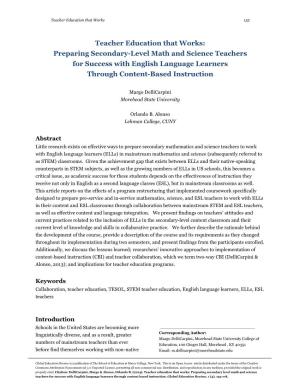 Teacher Education That Works: Preparing Secondary-Level Math and Science Teachers for Success with English Language Learners Through Content-Based Instruction