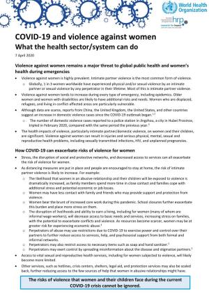COVID-19 and Violence Against Women What the Health Sector/System Can Do