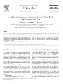 A Multivariate Analysis of Variation in Cineraria Lobata L'hér. and C