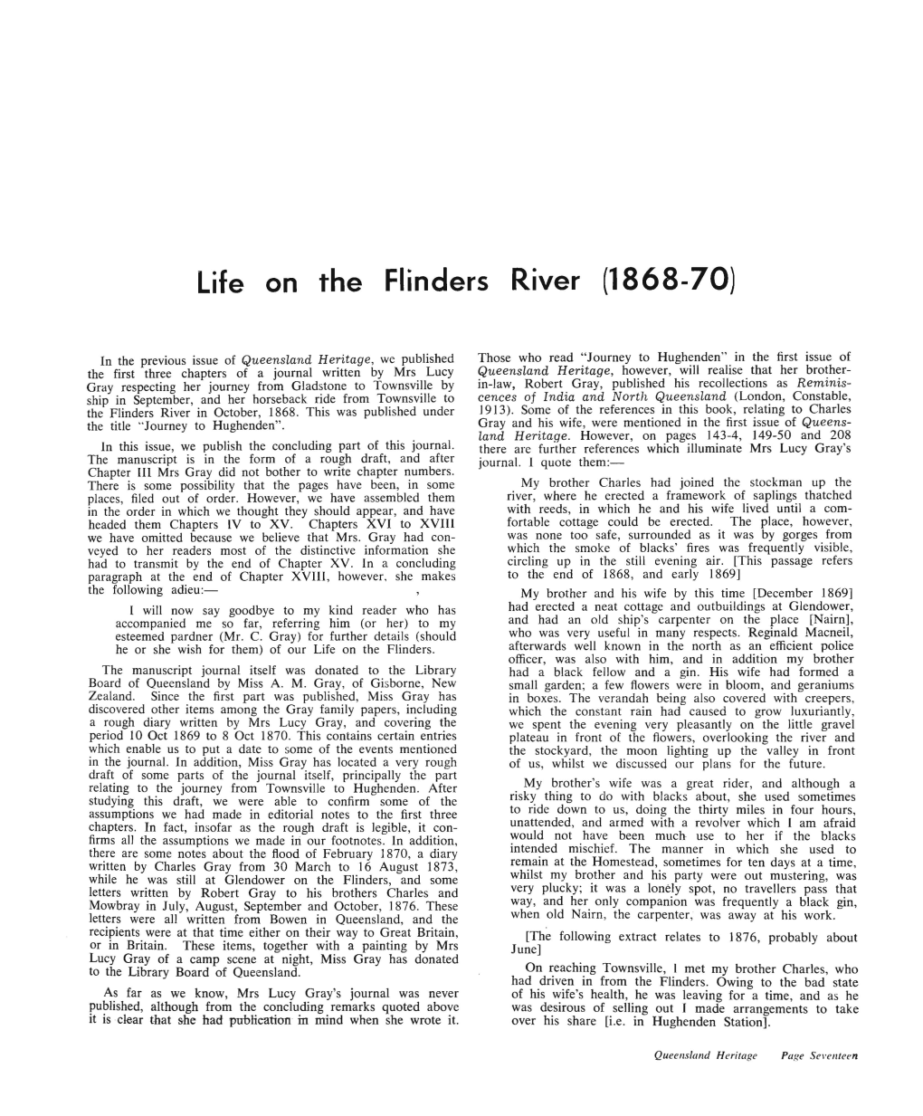 Life on the Flinders River (1868-70)