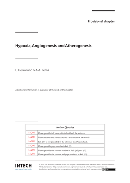 Hypoxia, Angiogenesis and Atherogenesis