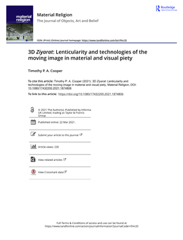 3D Ziyarat: Lenticularity and Technologies of the Moving Image in Material and Visual Piety