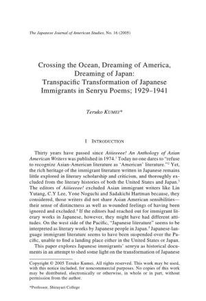 Crossing the Ocean, Dreaming of America, Dreaming of Japan: Transpaciﬁc Transformation of Japanese Immigrants in Senryu Poems; 1929–1941
