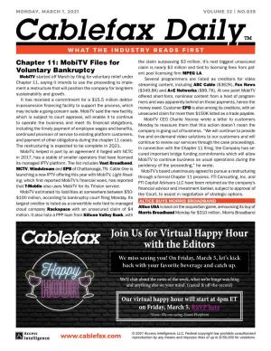Cablefax Dailytm What the Industry Reads First Chapter 11: Mobitv Files for the Claim Surpassing $3 Million