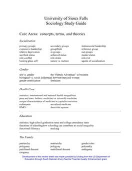 University of Sioux Falls Sociology Study Guide