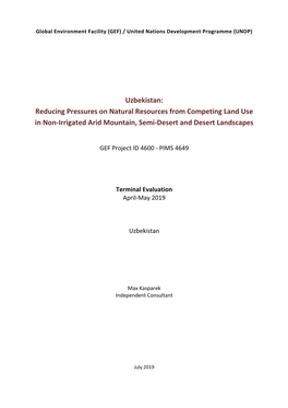 Uzbekistan: Reducing Pressures on Natural Resources from Competing Land Use in Non‐Irrigated Arid Mountain, Semi‐Desert and Desert Landscapes