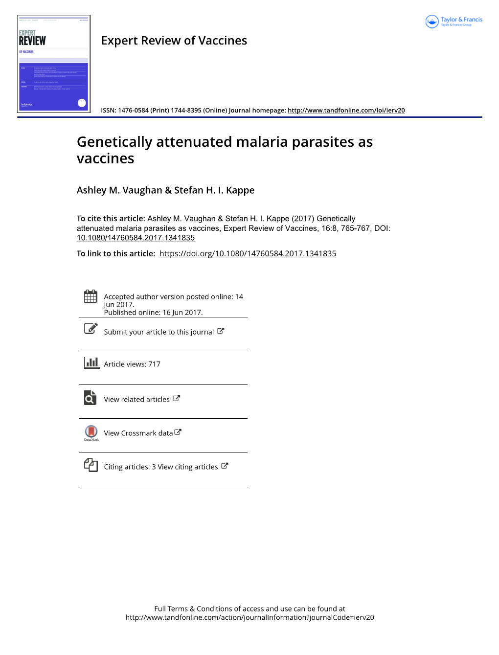 Genetically Attenuated Malaria Parasites As Vaccines