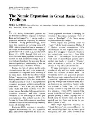 The Numic Expansion in Great Basin Oral Tradition