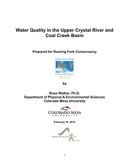 Water Quality in the Upper Crystal River and Coal Creek Basin