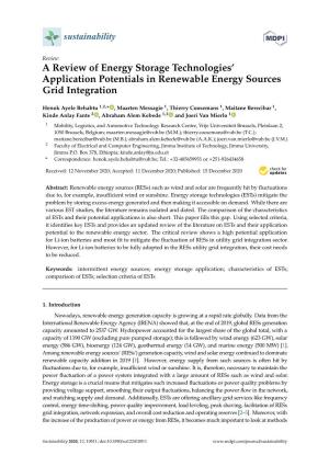 A Review of Energy Storage Technologies' Application