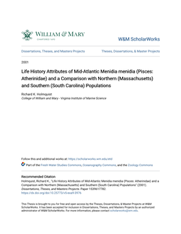 Life History Attributes of Mid-Atlantic Menidia Menidia