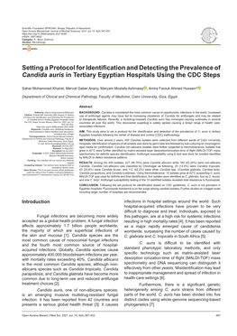 Setting a Protocol for Identification and Detecting the Prevalence of Candida Auris in Tertiary Egyptian Hospitals Using the CDC Steps