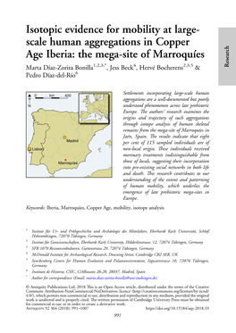 Isotopic Evidence for Mobility at Large- Scale Human Aggregations in Copper Age Iberia: the Mega-Site of Marroquíes