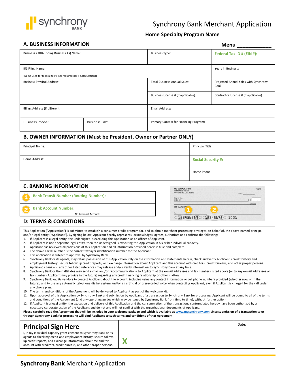 Synchrony Bank Merchant Application Home Specialty Program Name______A