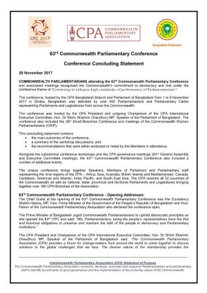 63Rd Commonwealth Parliamentary Conference Conference