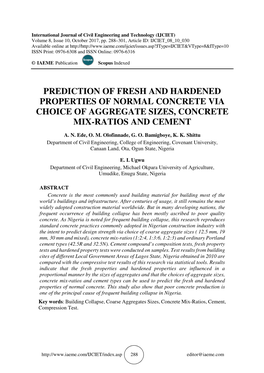 Prediction of Fresh and Hardened Properties of Normal Concrete Via Choice of Aggregate Sizes, Concrete Mix-Ratios and Cement