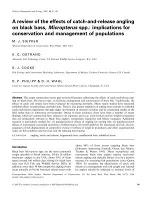 A Review of the Effects of Catch-And-Release Angling on Black Bass, Micropterus Spp.: Implications for Conservation and Management of Populations