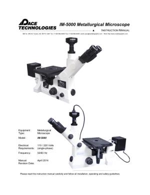 IM-5000 Metallurgical Microscope ------▲ INSTRUCTION MANUAL 3601 E