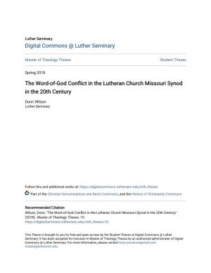 The Word-Of-God Conflict in the Lutheran Church Missouri Synod in the 20Th Century