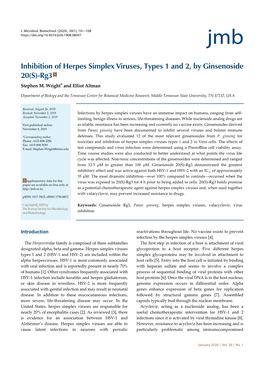 Inhibition of Herpes Simplex Viruses, Types 1 and 2, by Ginsenoside 20(S)-Rg3 S Stephen M