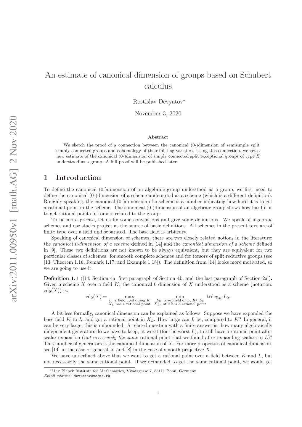 An Estimate of Canonical Dimension of Groups Based on Schubert Calculus