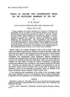 Effects of Cocaine and Antidepressant Drugs on the Nictitating Membrane of the Cat by R