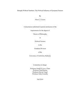 The Political Influence of European Farmers by Alice C. Ciciora a Dissertation Submitted in Partial Sa