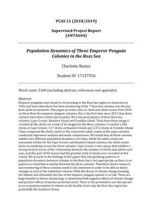 Population Dynamics of Three Emperor Penguin Colonies in the Ross Sea