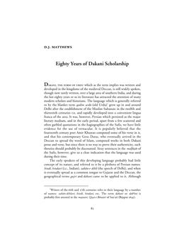 Eighty Years of Dakani Scholarship